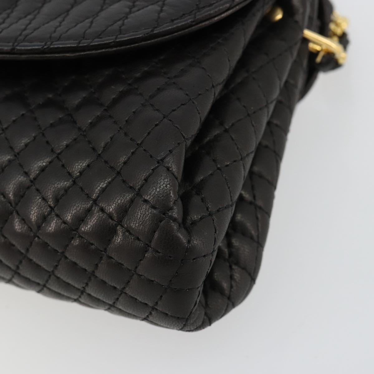 BALLY Chain Shoulder Bag Leather Black Gold Auth 171275