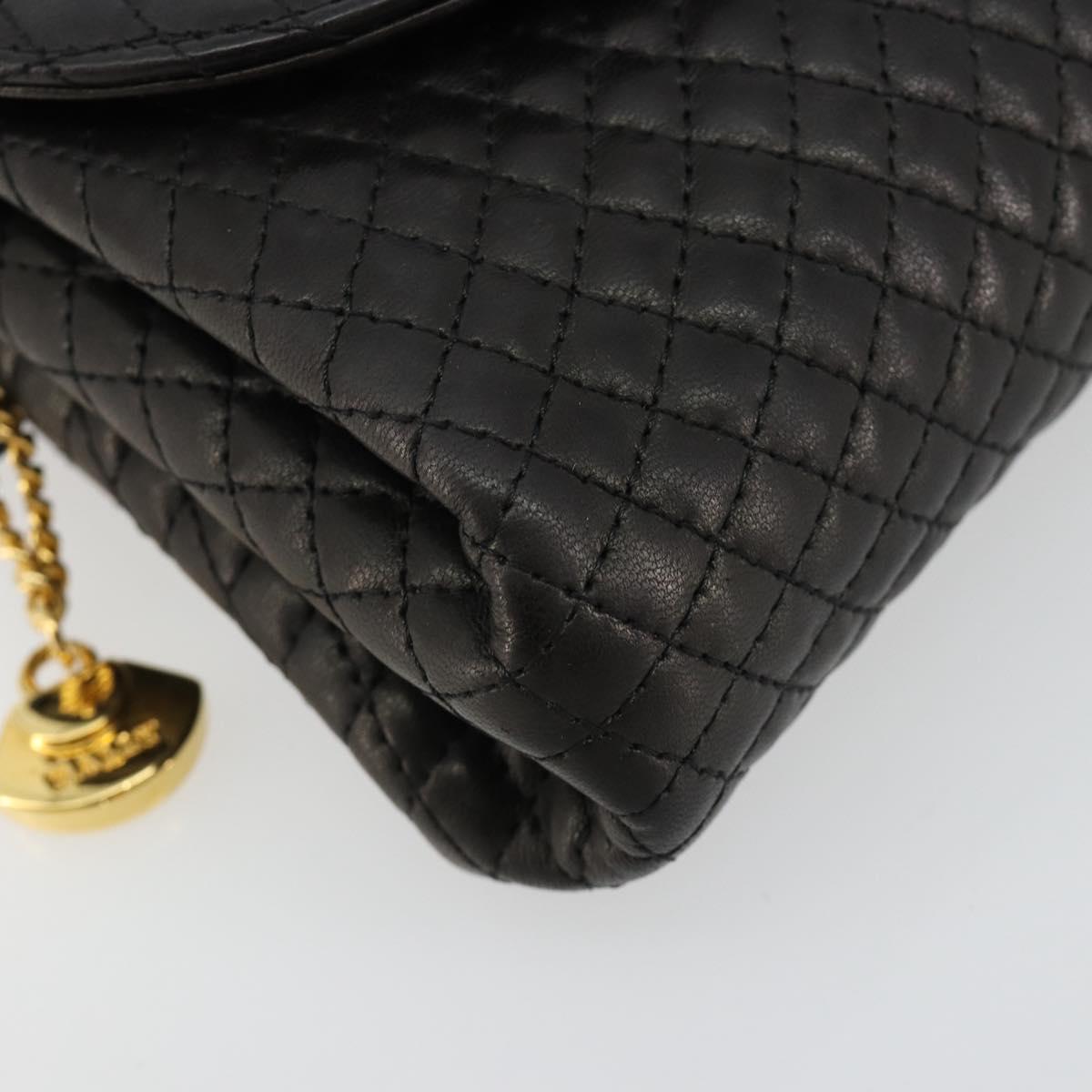 BALLY Chain Shoulder Bag Leather Black Gold Auth 171275
