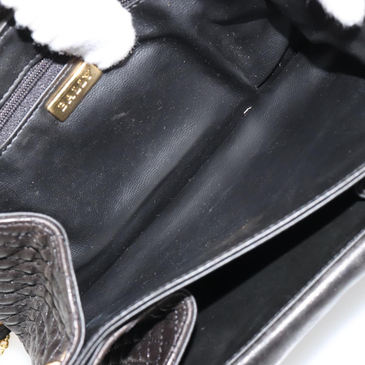 BALLY Chain Shoulder Bag Leather Black Gold Auth 171275
