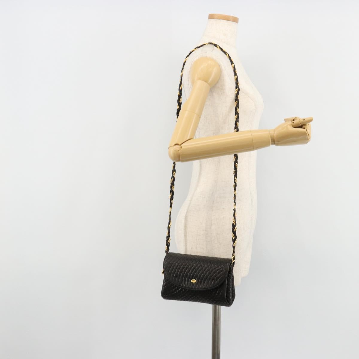 BALLY Chain Shoulder Bag Leather Black Gold Auth 171275