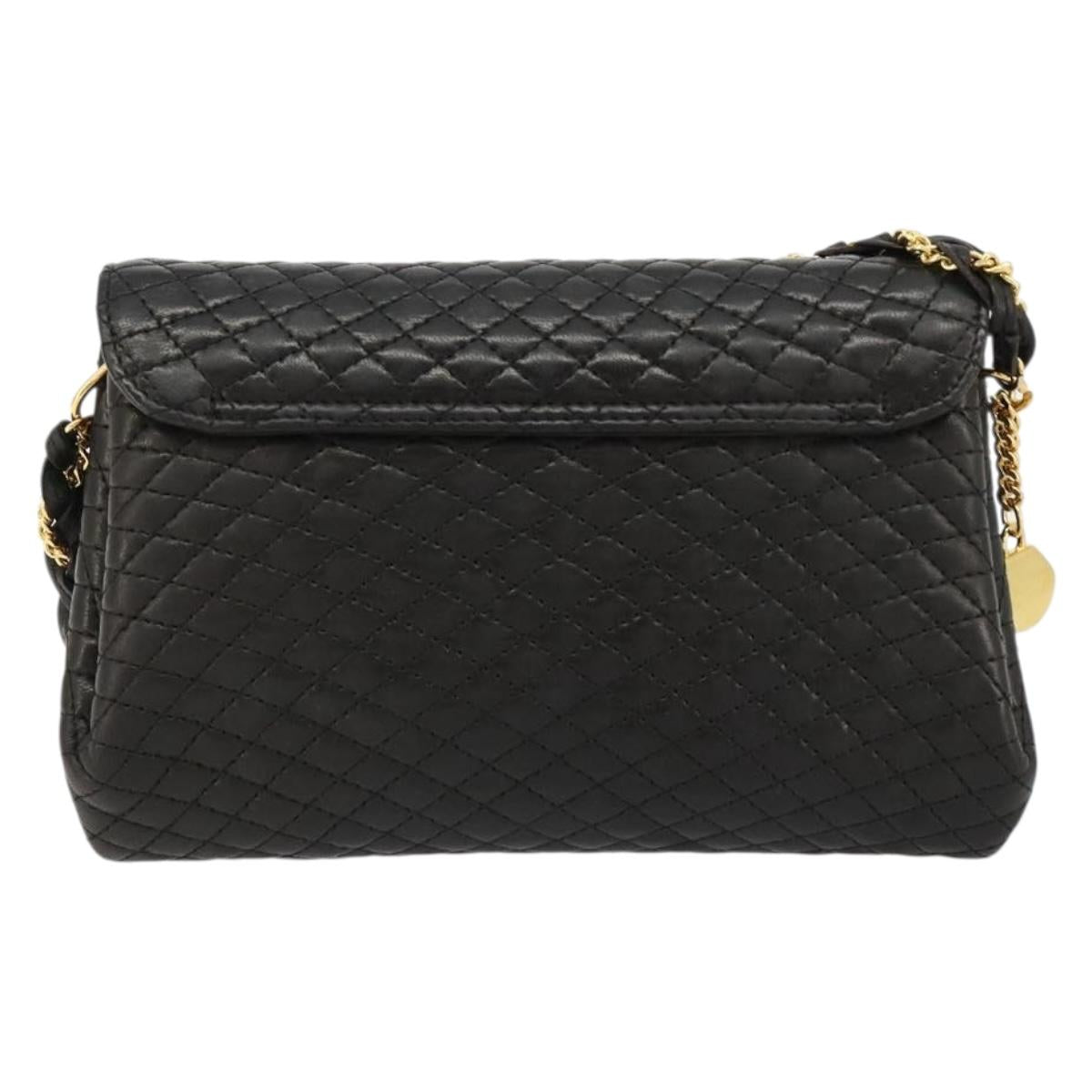 BALLY Chain Shoulder Bag Leather Black Gold Auth 171275