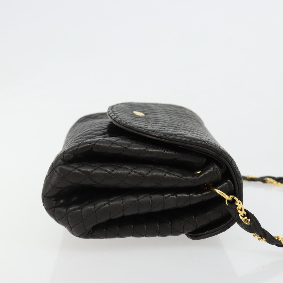 BALLY Chain Shoulder Bag Leather Black Gold Auth 171275