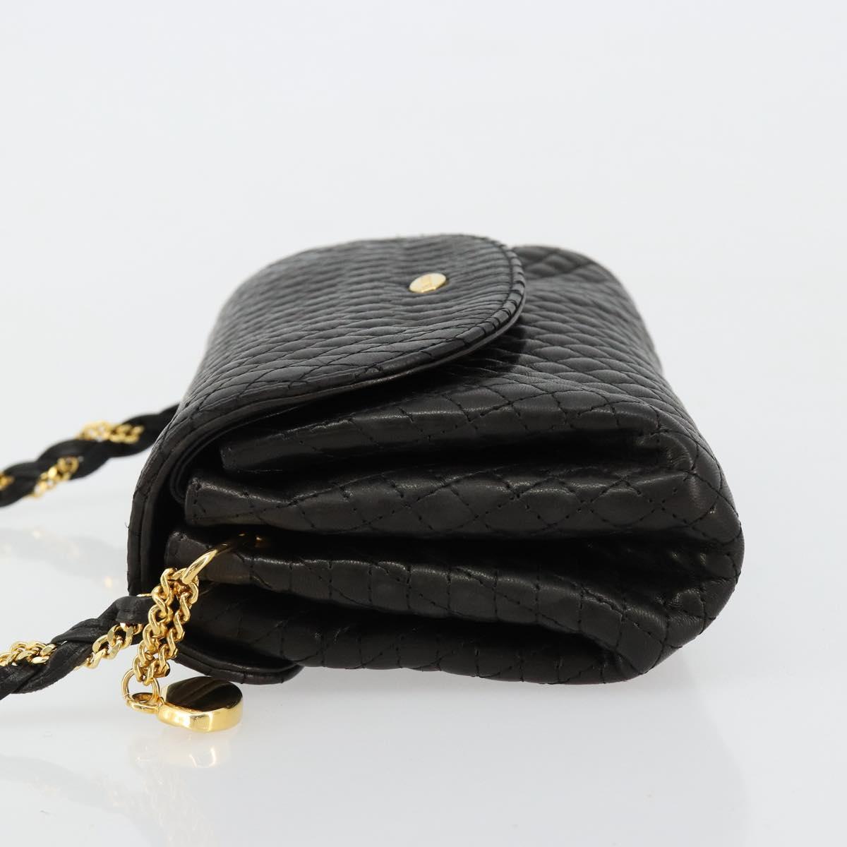 BALLY Chain Shoulder Bag Leather Black Gold Auth 171275
