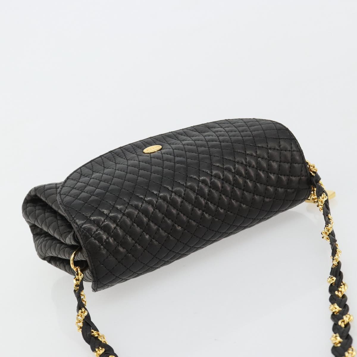 BALLY Chain Shoulder Bag Leather Black Gold Auth 171275