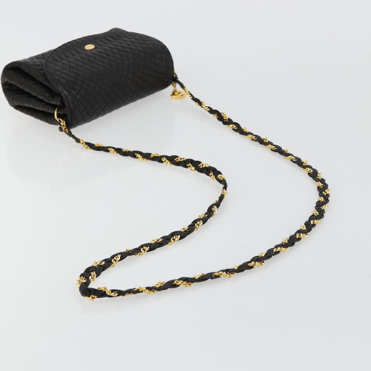 BALLY Chain Shoulder Bag Leather Black Gold Auth 171275