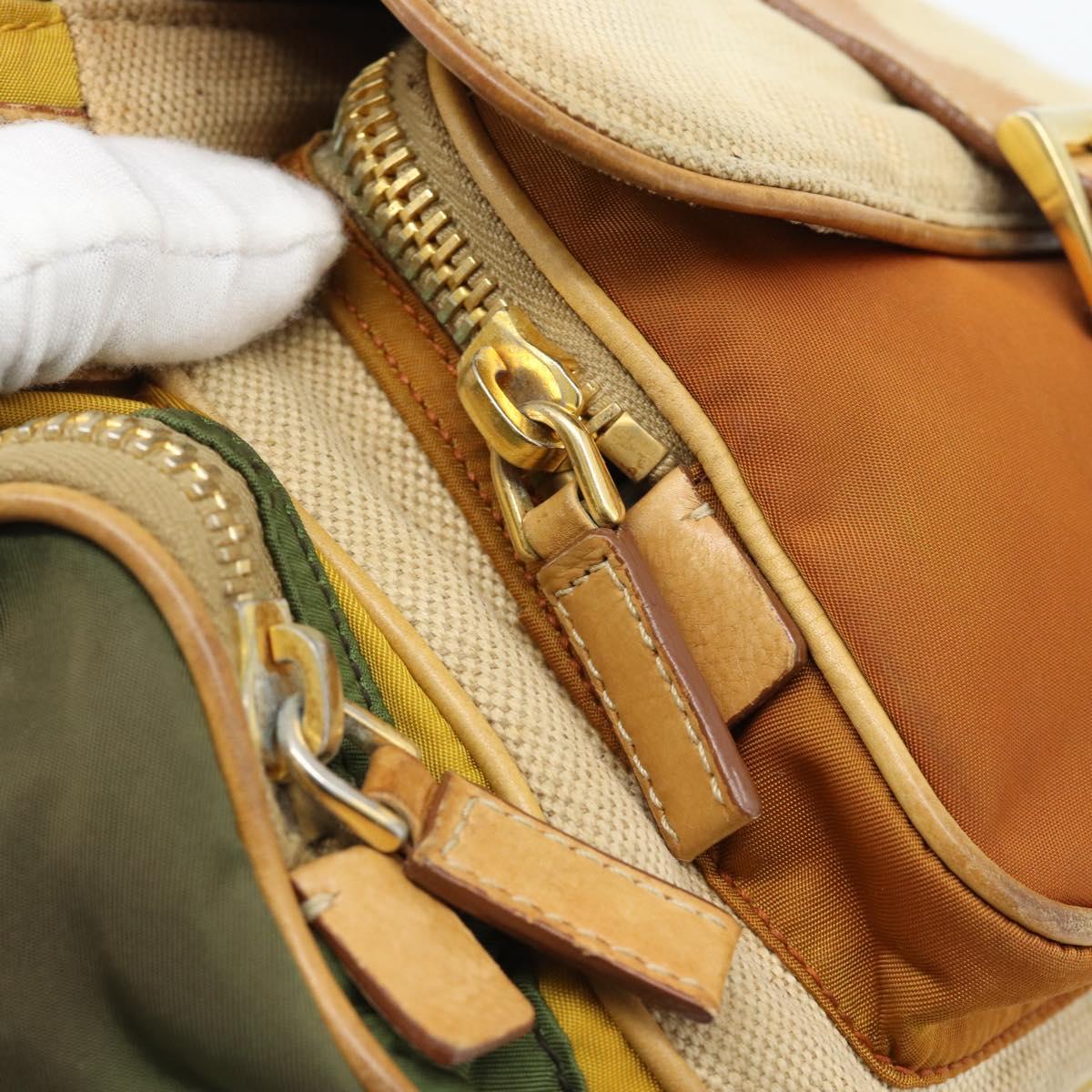 PRADA Shoulder Bag Nylon Canvas Beige Gold Auth 171276