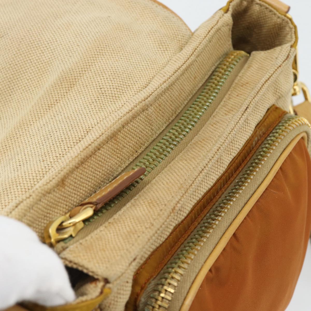 PRADA Shoulder Bag Nylon Canvas Beige Gold Auth 171276