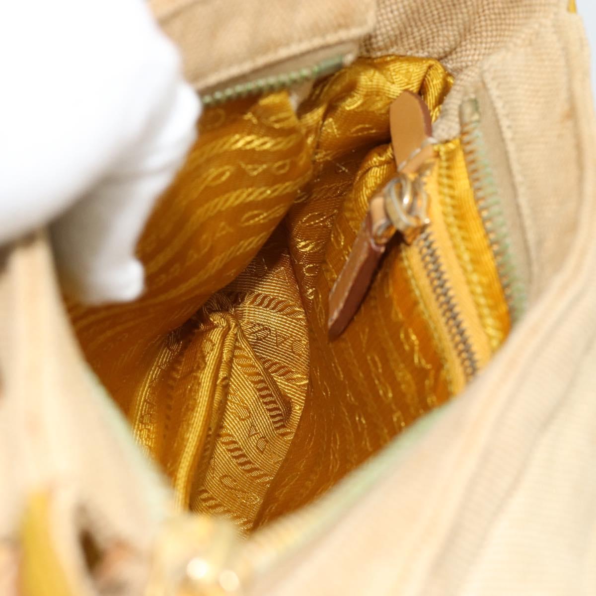 PRADA Shoulder Bag Nylon Canvas Beige Gold Auth 171276