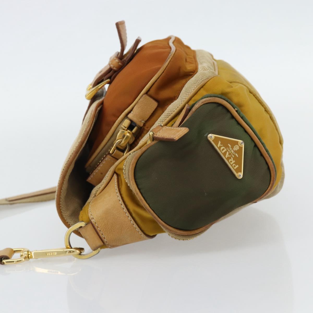 PRADA Shoulder Bag Nylon Canvas Beige Gold Auth 171276