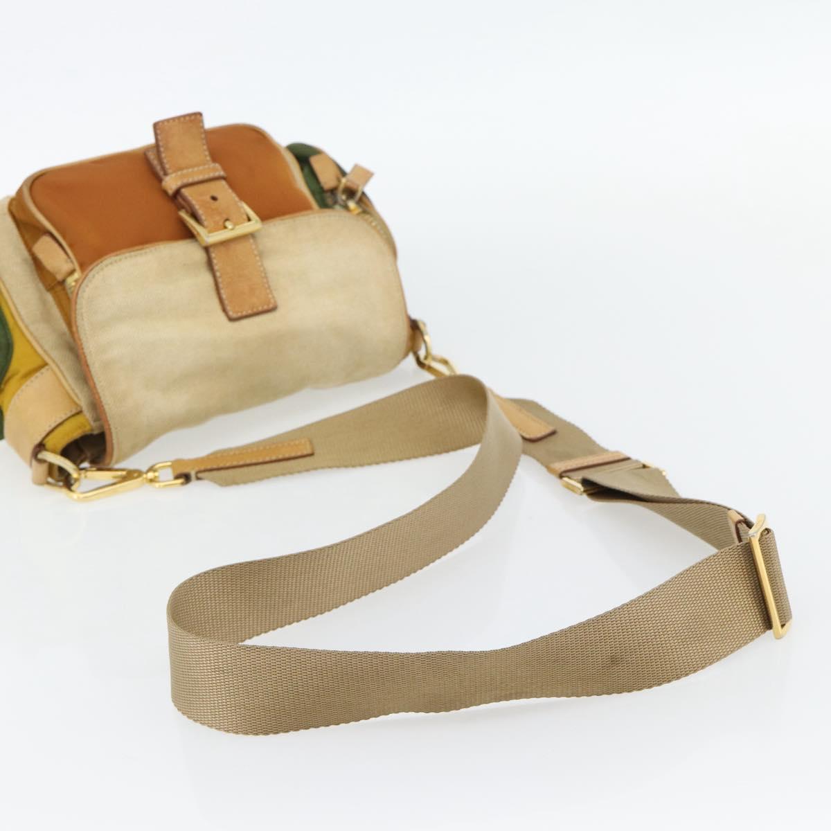 PRADA Shoulder Bag Nylon Canvas Beige Gold Auth 171276