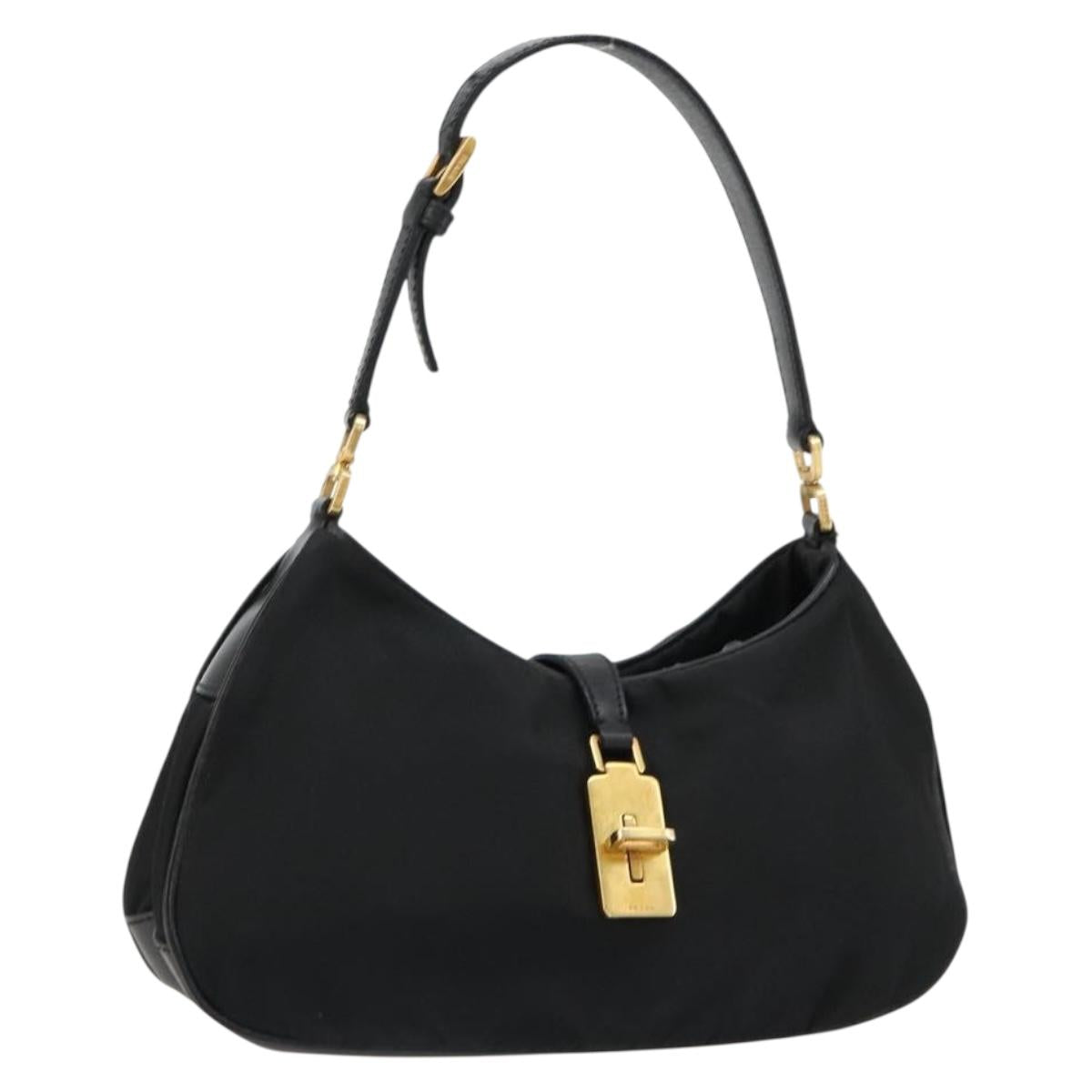 PRADA Accessory Pouch Nylon Black Gold Auth 171277