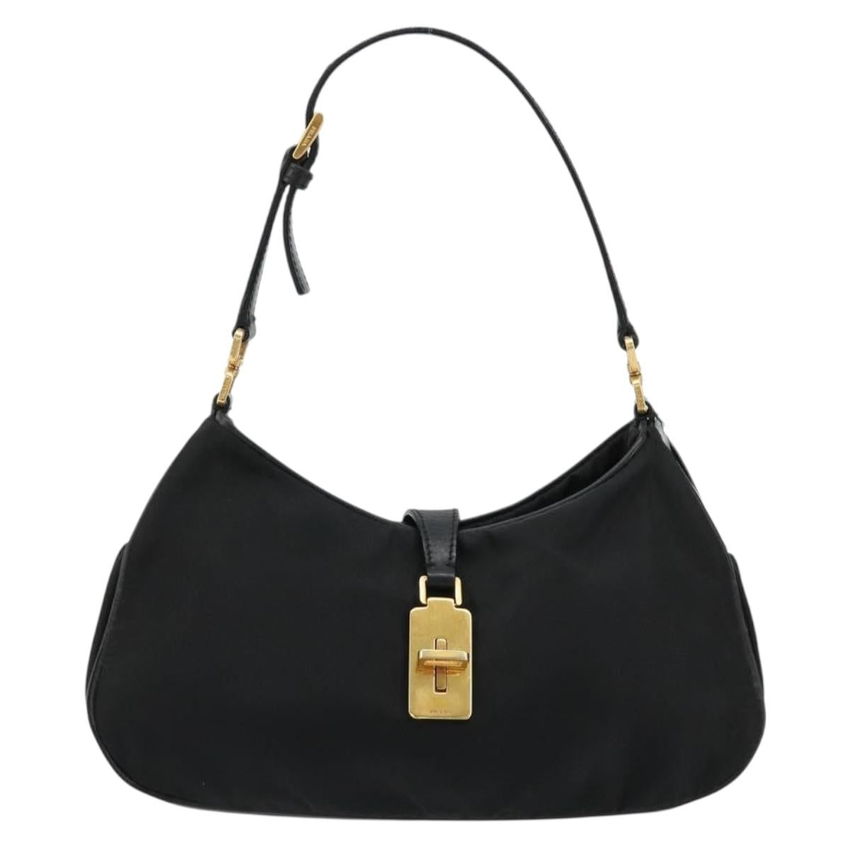 PRADA Accessory Pouch Nylon Black Gold Auth 171277