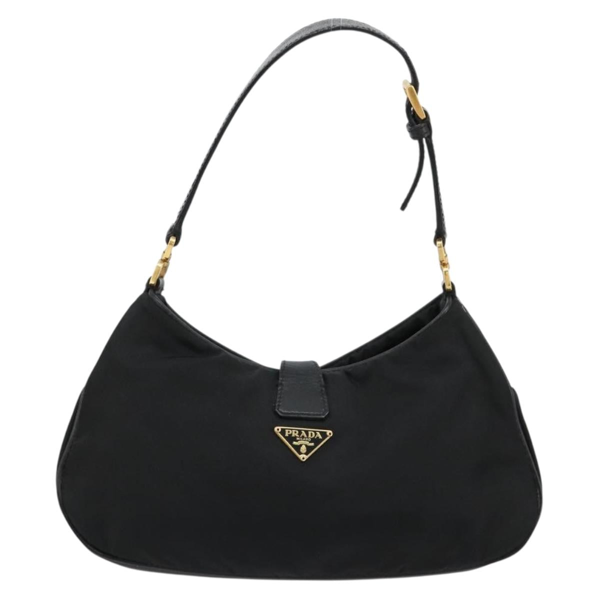 PRADA Accessory Pouch Nylon Black Gold Auth 171277