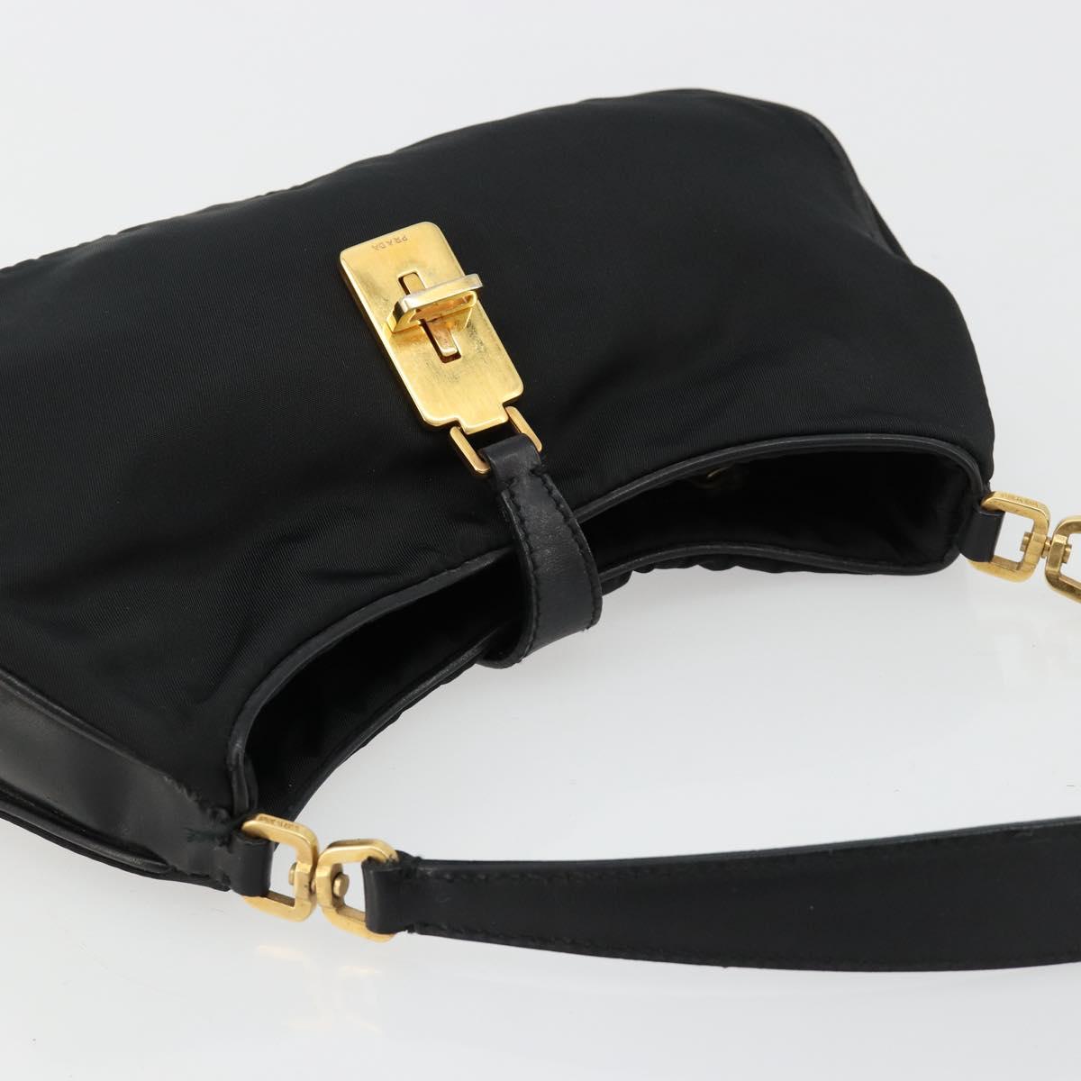 PRADA Accessory Pouch Nylon Black Gold Auth 171277