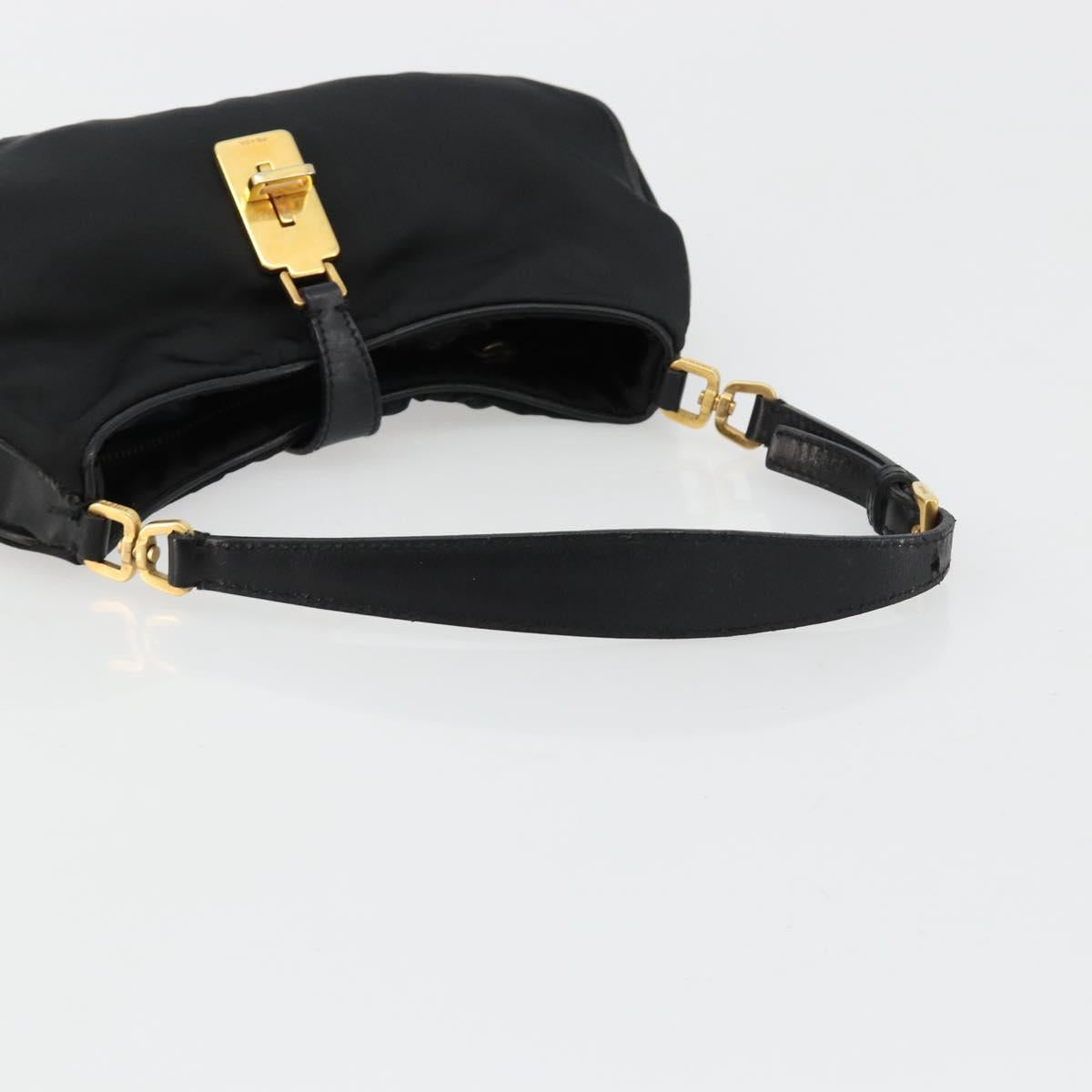 PRADA Accessory Pouch Nylon Black Gold Auth 171277