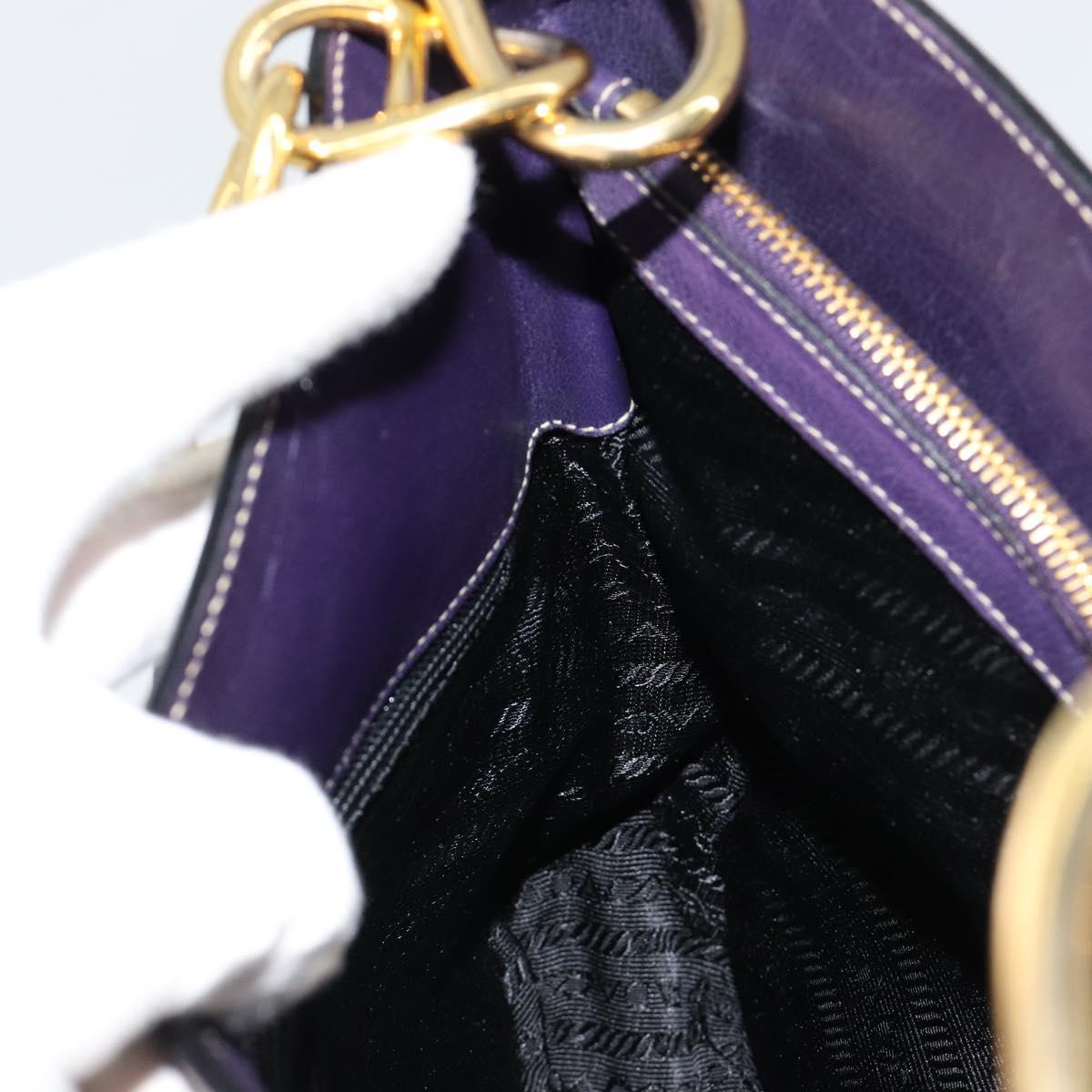 PRADA Chain Shoulder Bag Leather Purple Gold Auth 171280V