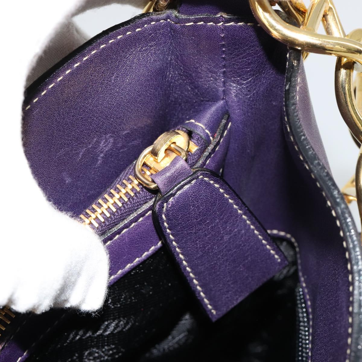 PRADA Chain Shoulder Bag Leather Purple Gold Auth 171280V