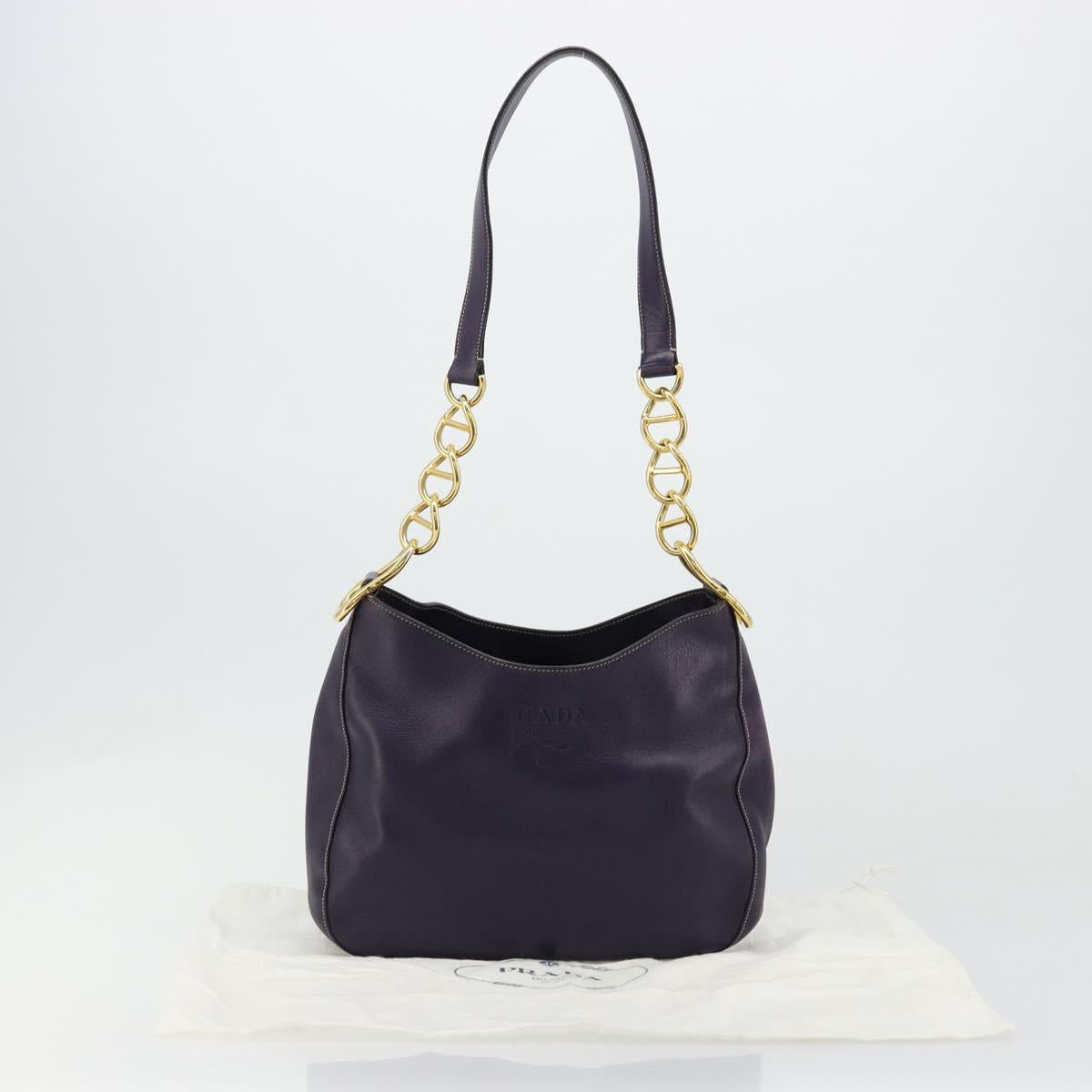 PRADA Chain Shoulder Bag Leather Purple Gold Auth 171280V