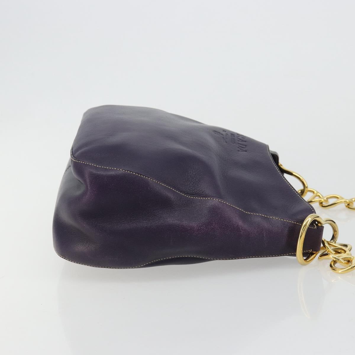PRADA Chain Shoulder Bag Leather Purple Gold Auth 171280V