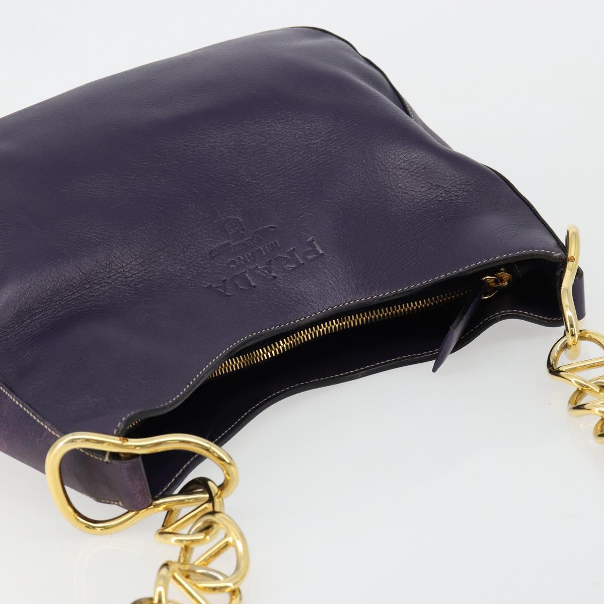 PRADA Chain Shoulder Bag Leather Purple Gold Auth 171280V