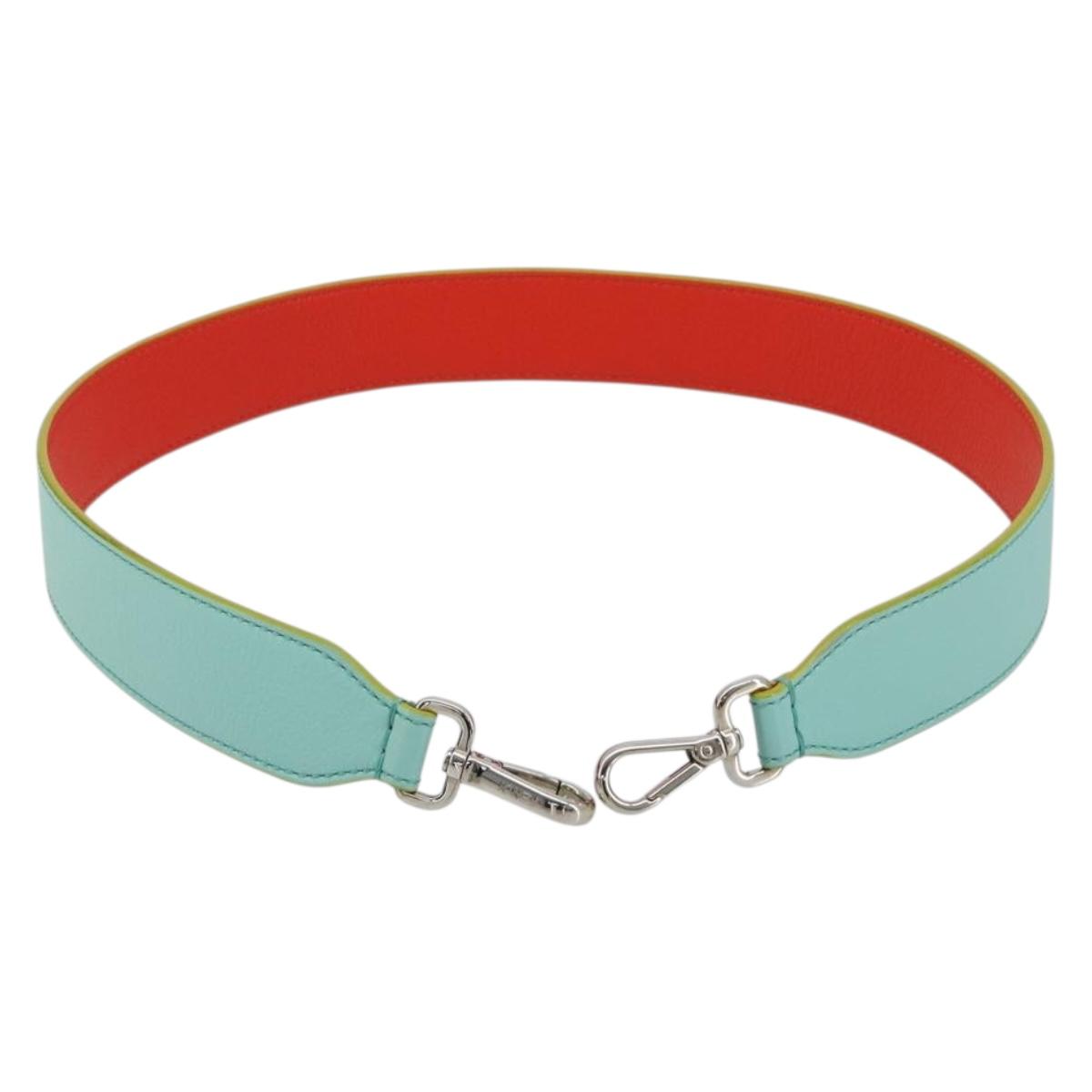 FENDI Leather Shoulder Strap 35.4"" Light Blue Silver Auth 171288V