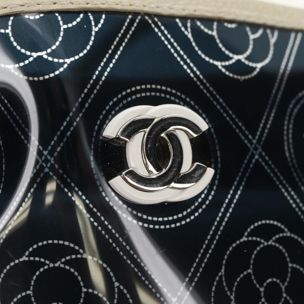 CHANEL Camelia Chain Shoulder Bag Vinyl Blue Silver CC Auth 171291SAM