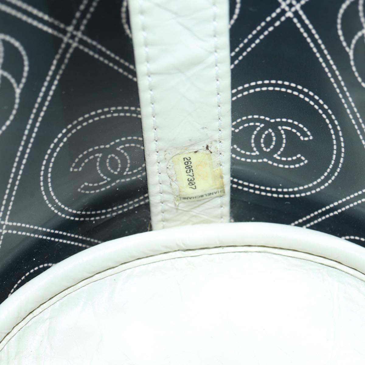CHANEL Camelia Chain Shoulder Bag Vinyl Blue Silver CC Auth 171291SAM