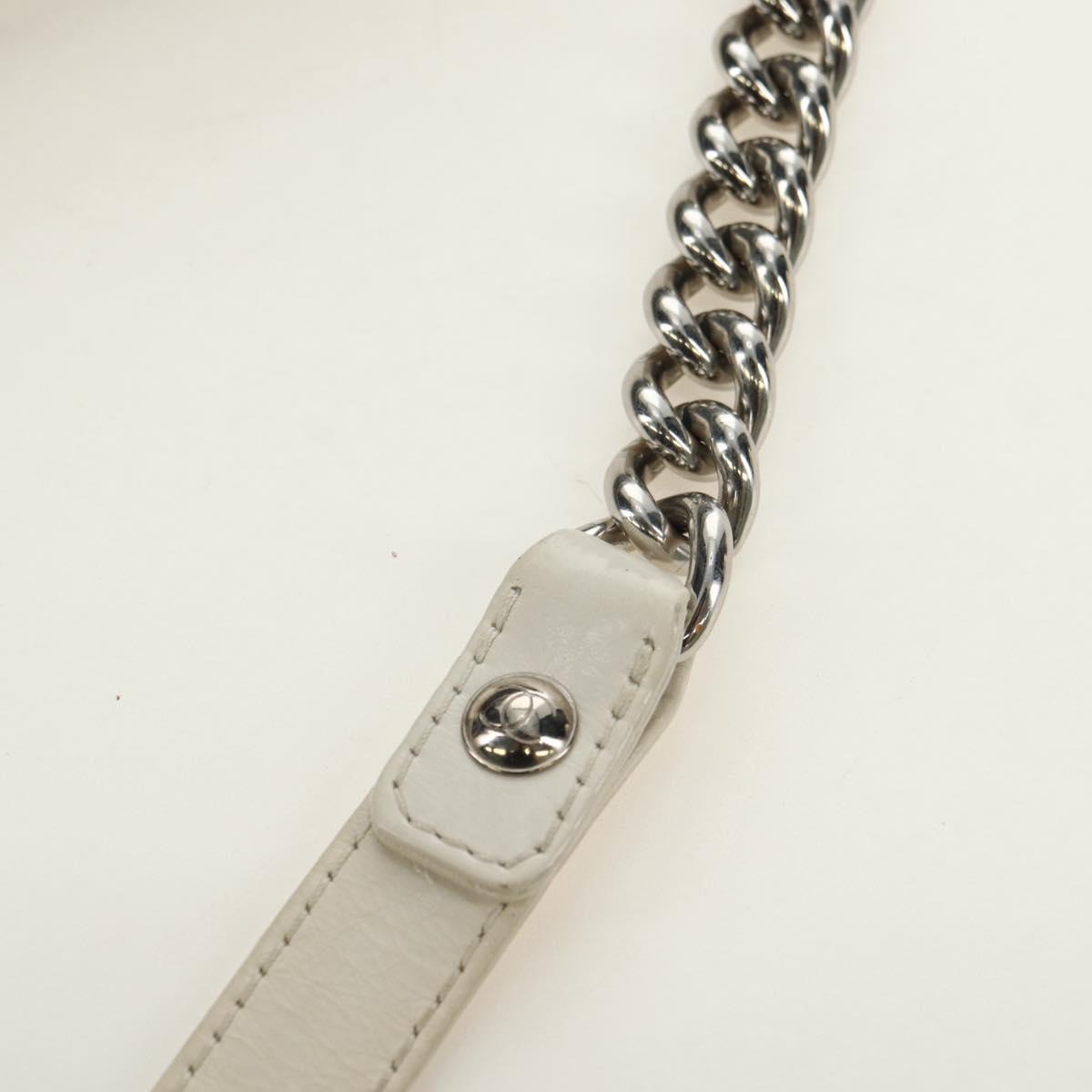 CHANEL Camelia Chain Shoulder Bag Vinyl Blue Silver CC Auth 171291SAM