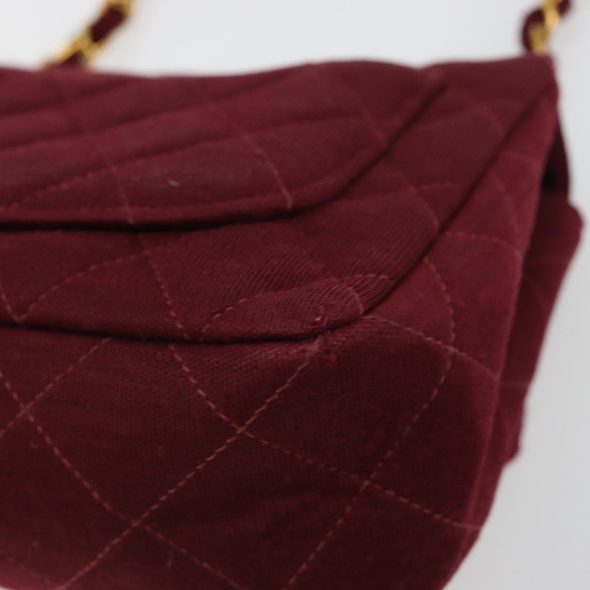 CHANEL Matelasse Chain Shoulder Bag Cotton Bordeaux Gold CC Auth 171294