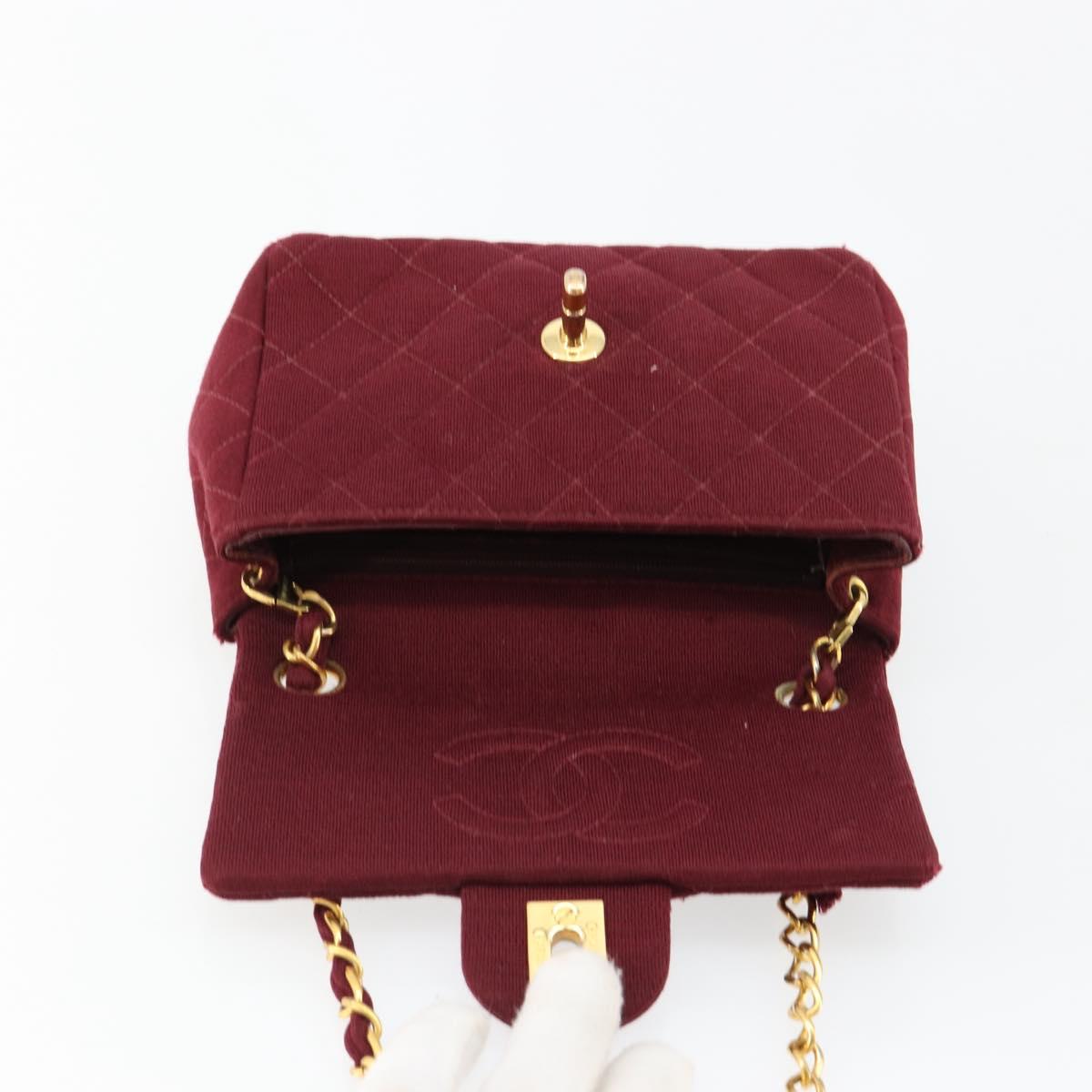 CHANEL Matelasse Chain Shoulder Bag Cotton Bordeaux Gold CC Auth 171294