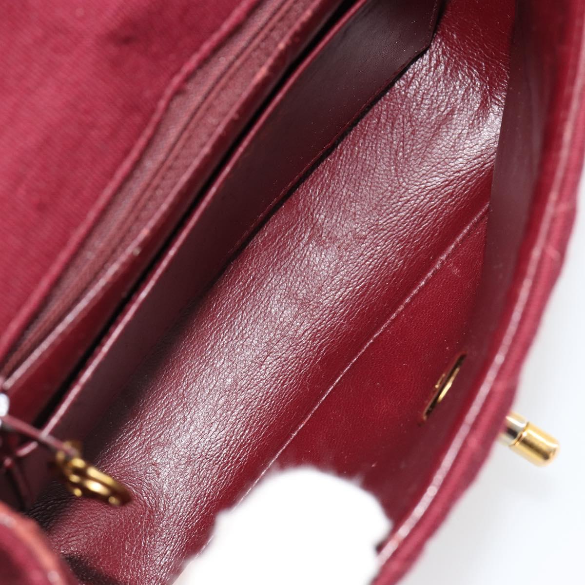 CHANEL Matelasse Chain Shoulder Bag Cotton Bordeaux Gold CC Auth 171294