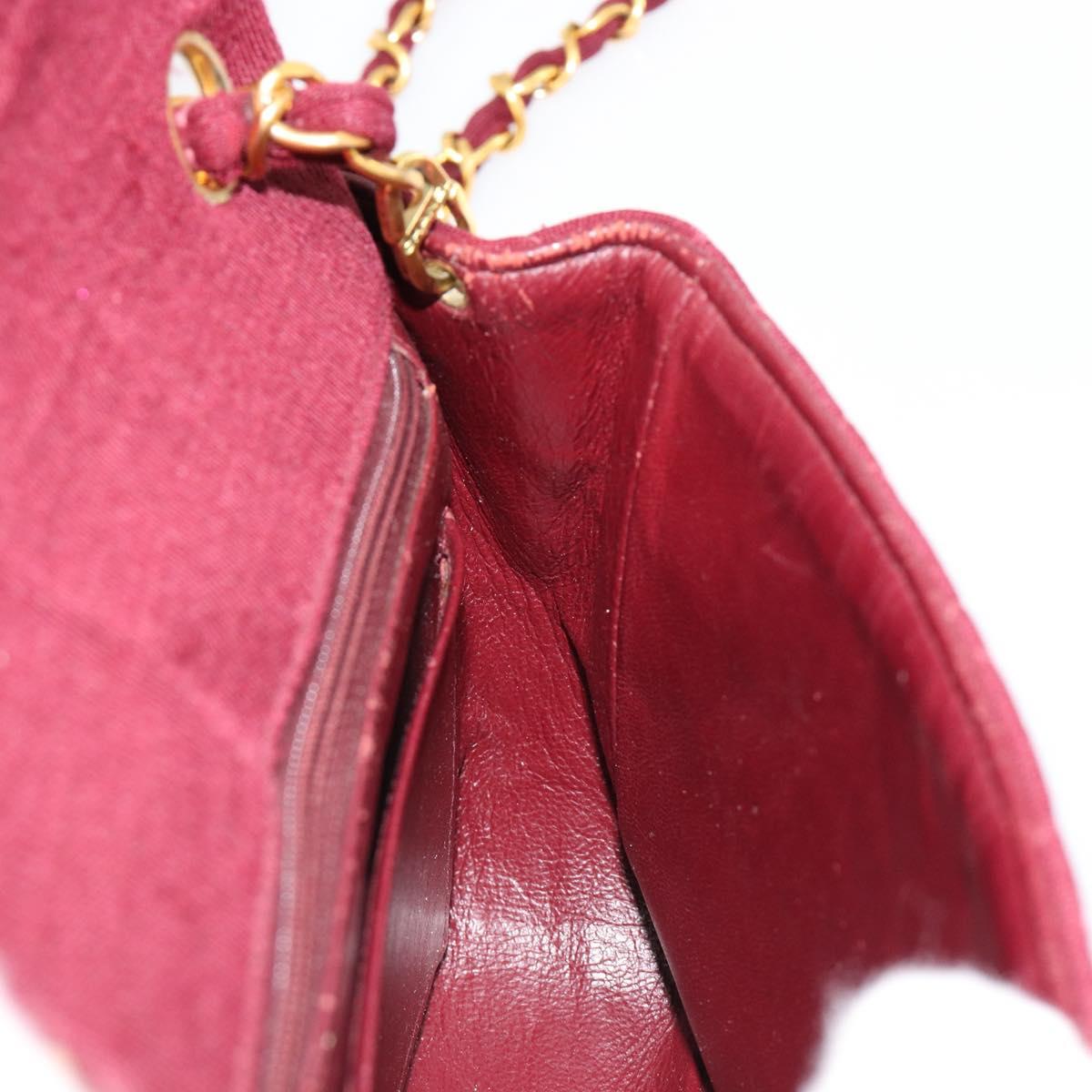 CHANEL Matelasse Chain Shoulder Bag Cotton Bordeaux Gold CC Auth 171294