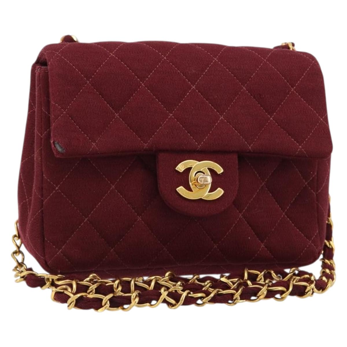 CHANEL Matelasse Chain Shoulder Bag Cotton Bordeaux Gold CC Auth 171294