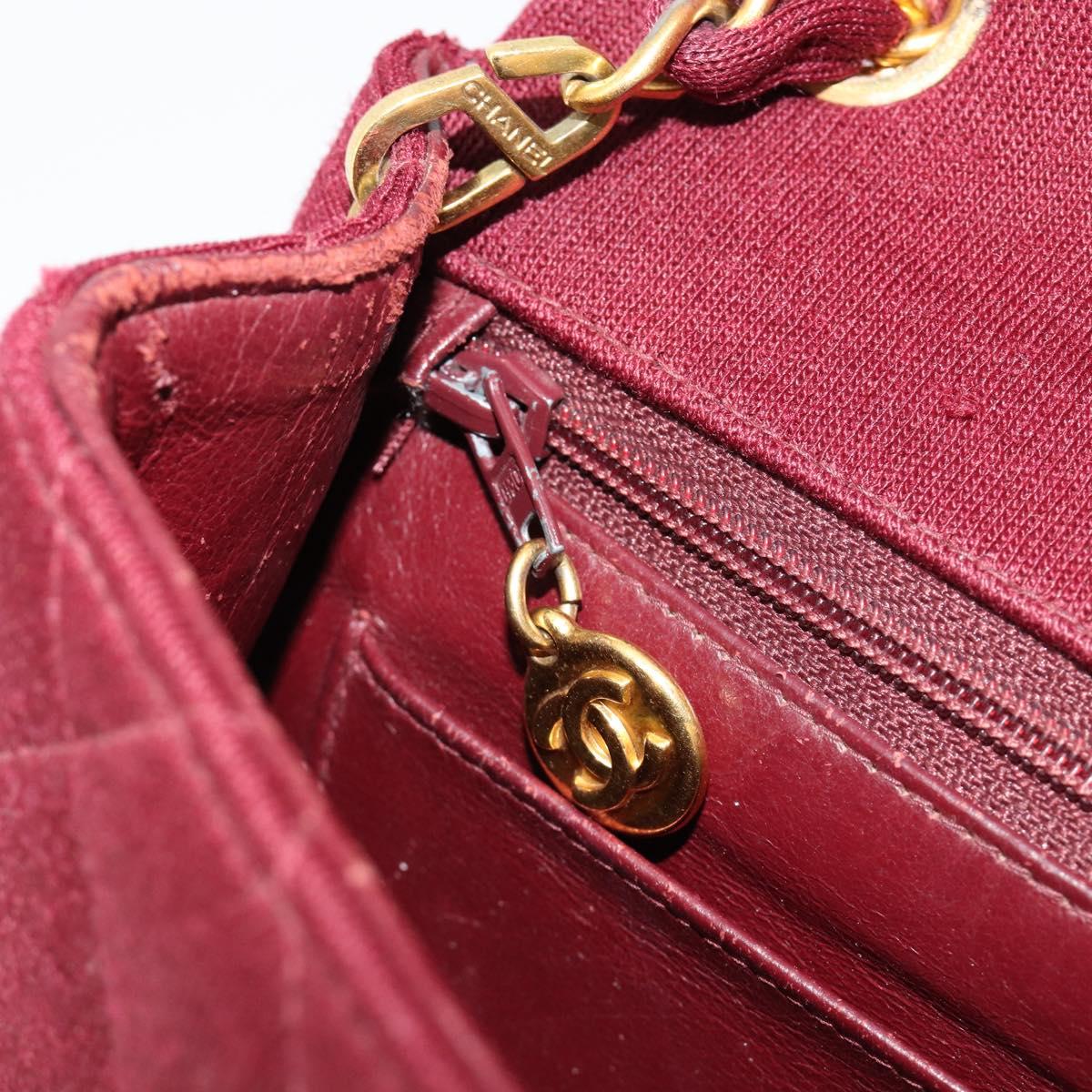 CHANEL Matelasse Chain Shoulder Bag Cotton Bordeaux Gold CC Auth 171294