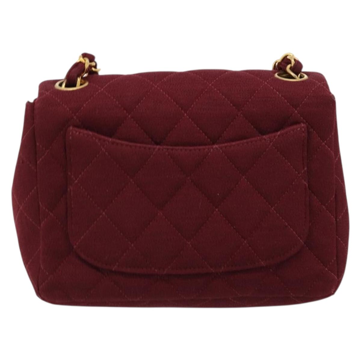CHANEL Matelasse Chain Shoulder Bag Cotton Bordeaux Gold CC Auth 171294