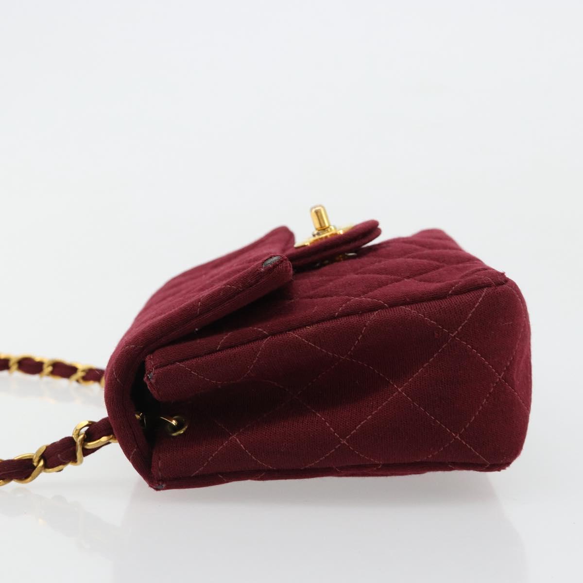 CHANEL Matelasse Chain Shoulder Bag Cotton Bordeaux Gold CC Auth 171294