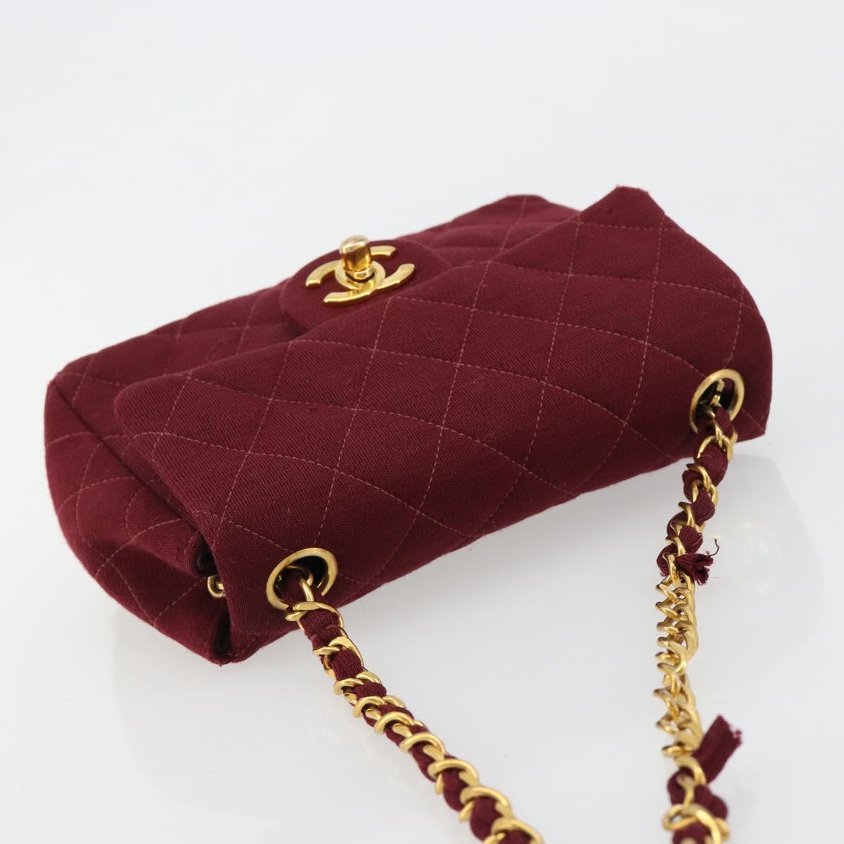 CHANEL Matelasse Chain Shoulder Bag Cotton Bordeaux Gold CC Auth 171294