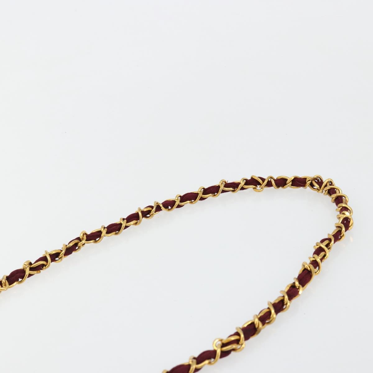 CHANEL Matelasse Chain Shoulder Bag Cotton Bordeaux Gold CC Auth 171294