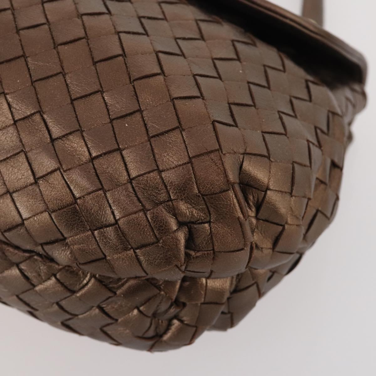 BOTTEGA VENETA INTRECCIATO Hand Bag Leather Bronze Gold Auth 171296