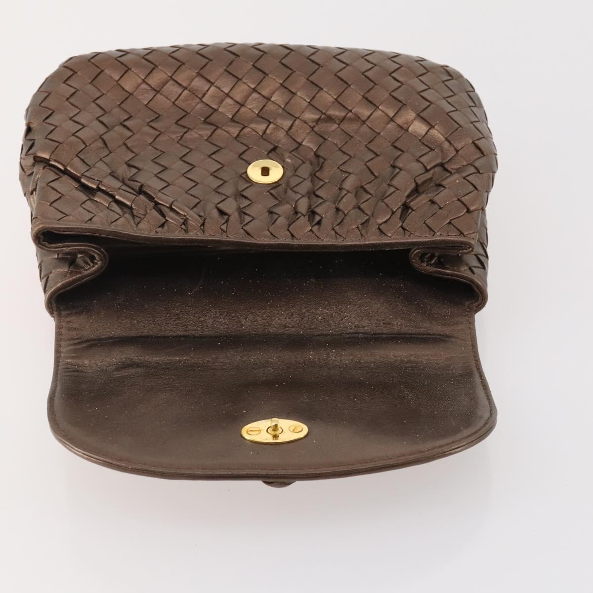 BOTTEGA VENETA INTRECCIATO Hand Bag Leather Bronze Gold Auth 171296
