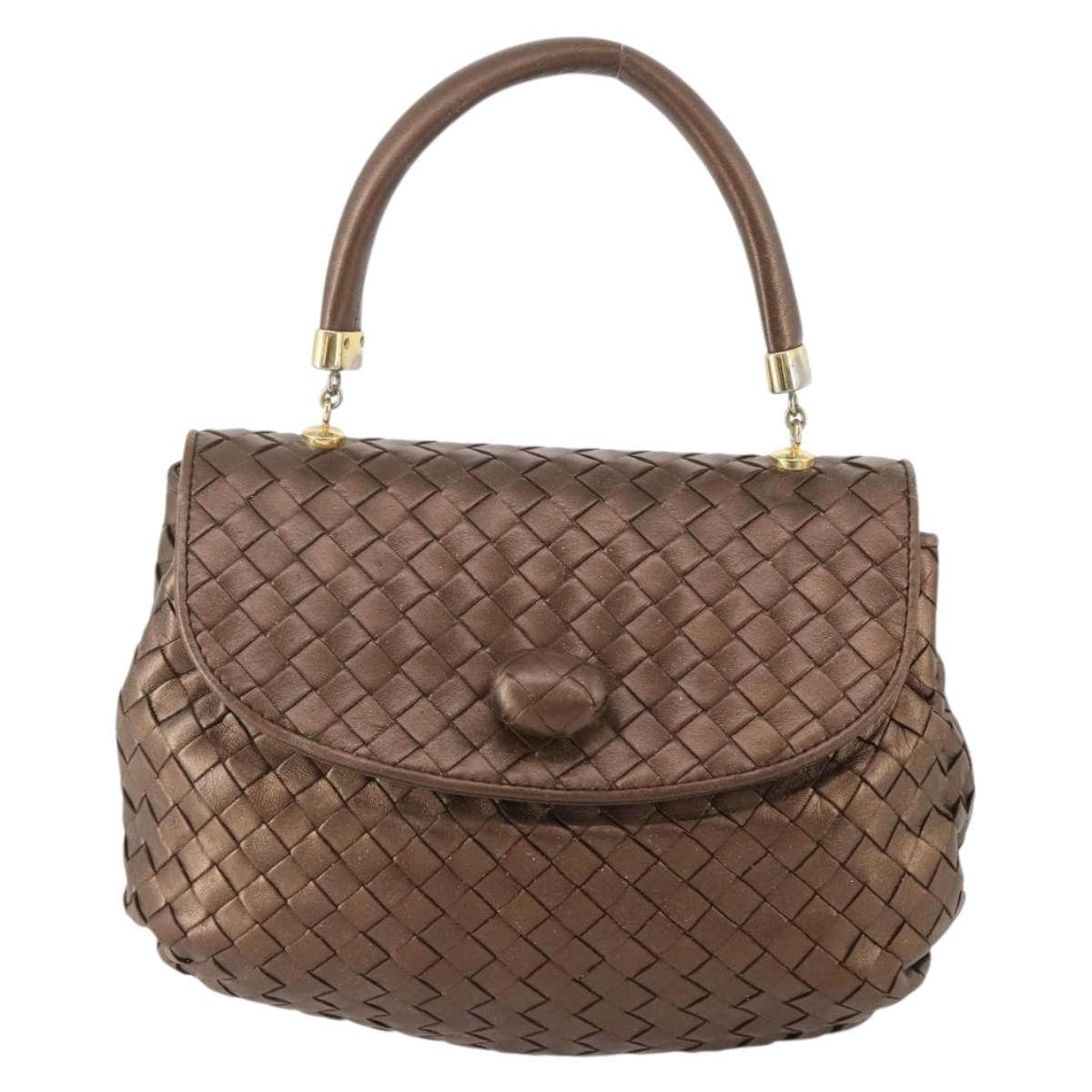 BOTTEGA VENETA INTRECCIATO Hand Bag Leather Bronze Gold Auth 171296