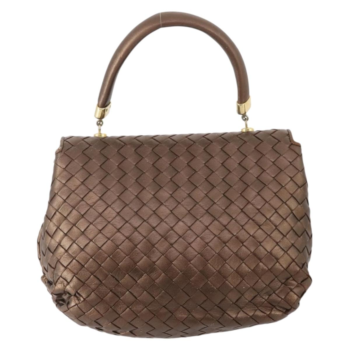 BOTTEGA VENETA INTRECCIATO Hand Bag Leather Bronze Gold Auth 171296