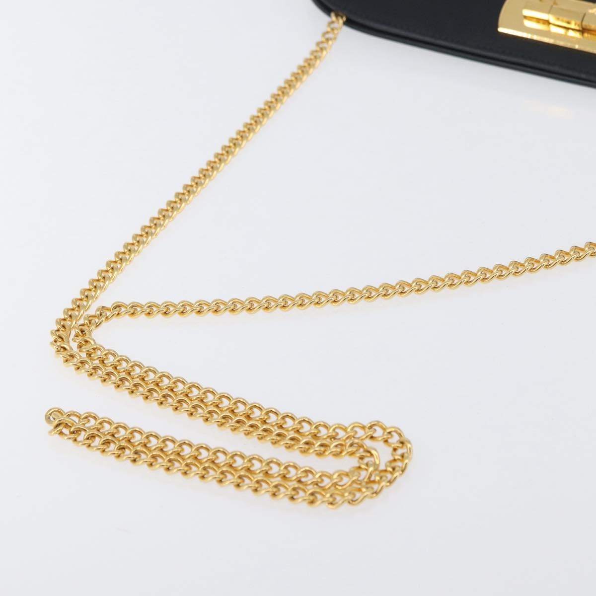Salvatore Ferragamo Gancini Chain Shoulder Bag Leather Navy Gold Auth 171314