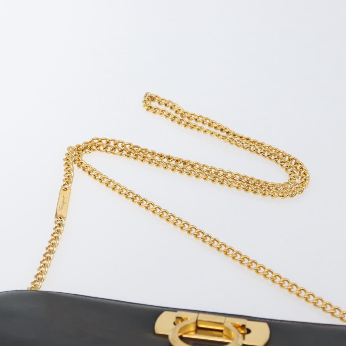 Salvatore Ferragamo Gancini Chain Shoulder Bag Leather Navy Gold Auth 171314