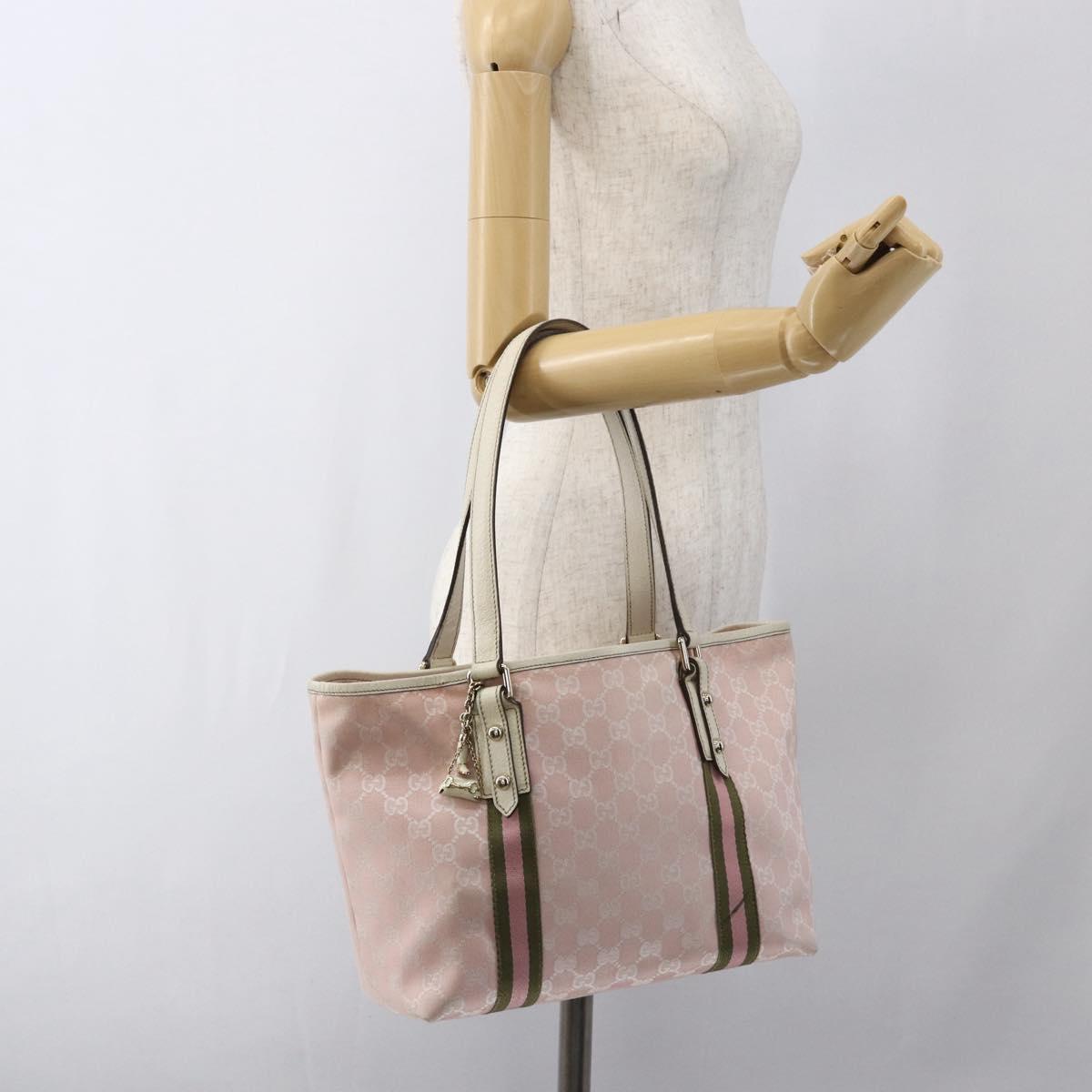 GUCCI GG Canvas Sherry Line Tote Bag Pink Gold 137396 Auth 171318