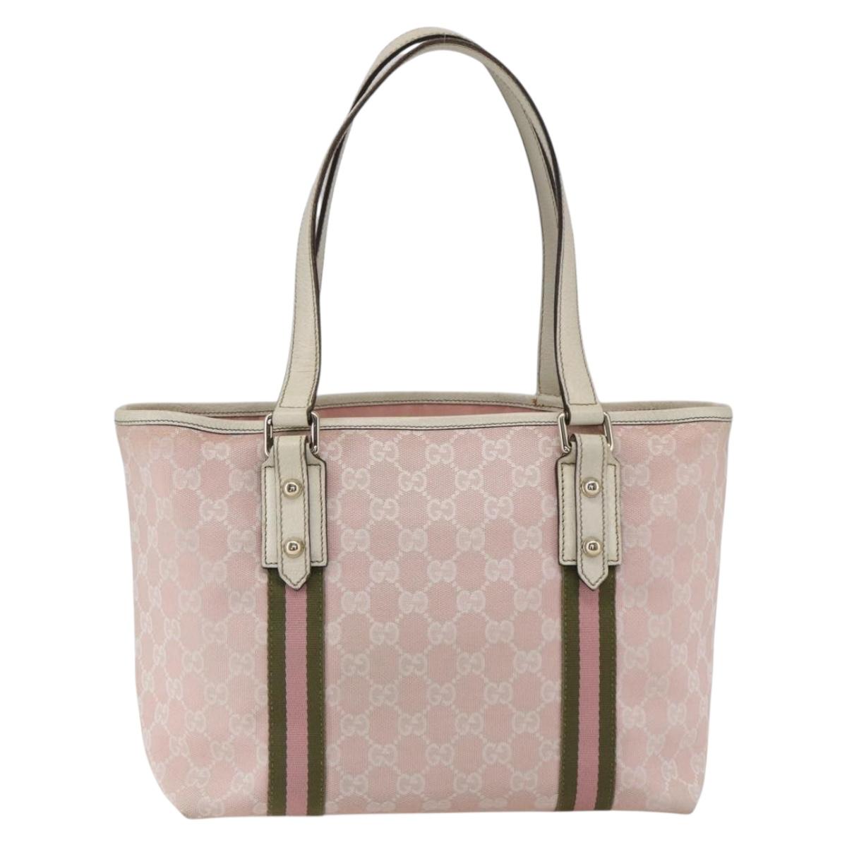 GUCCI GG Canvas Sherry Line Tote Bag Pink Gold 137396 Auth 171318
