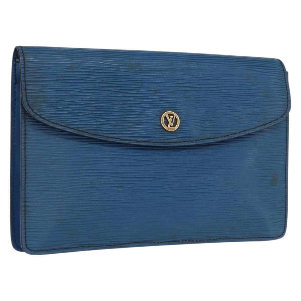 LOUIS VUITTON Epi Montaigne 23 Clutch Bag Blue M52665 LV Auth 171350
