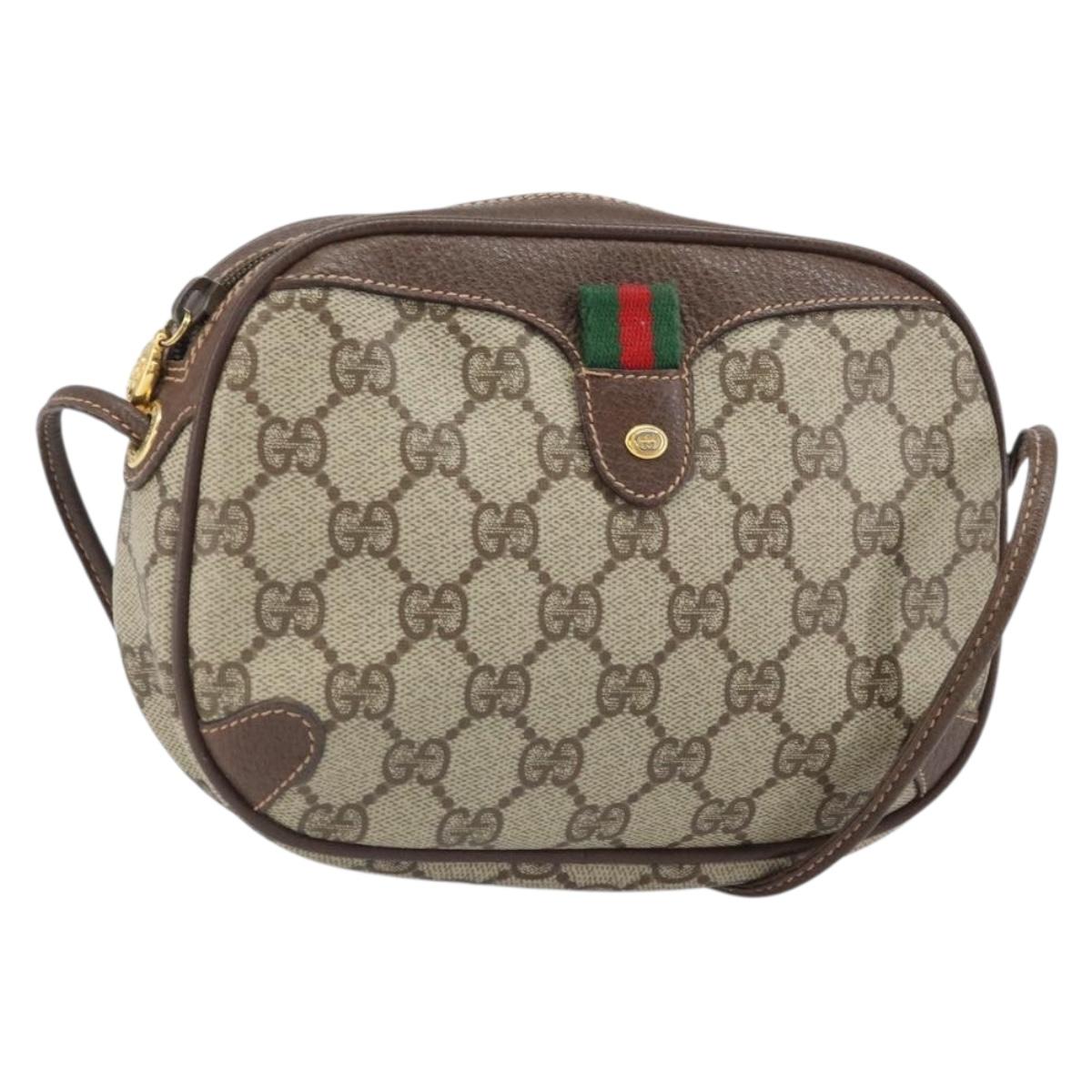 GUCCI GG Supreme Web Sherry Line Bag PVC Beige Gold 156 02 066 Auth 171353