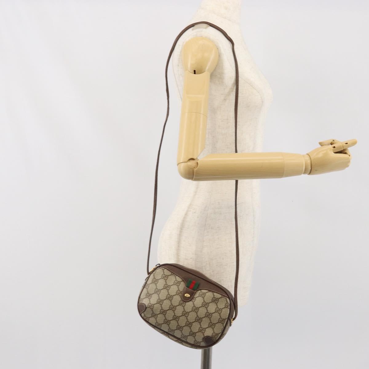 GUCCI GG Supreme Web Sherry Line Bag PVC Beige Gold 156 02 066 Auth 171353