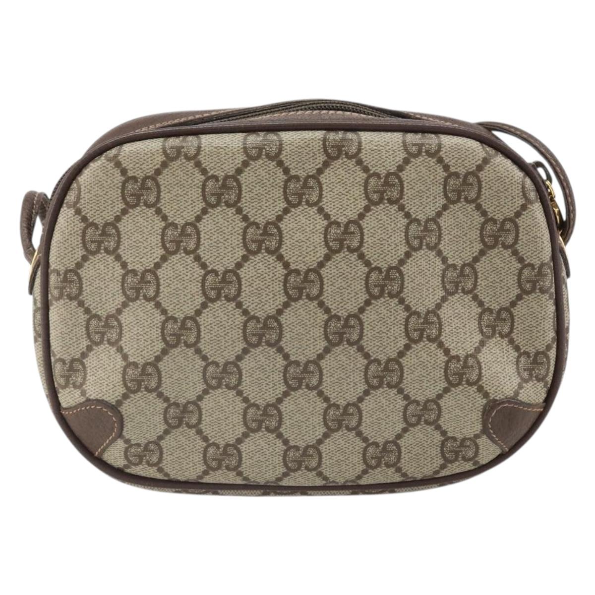 GUCCI GG Supreme Web Sherry Line Bag PVC Beige Gold 156 02 066 Auth 171353